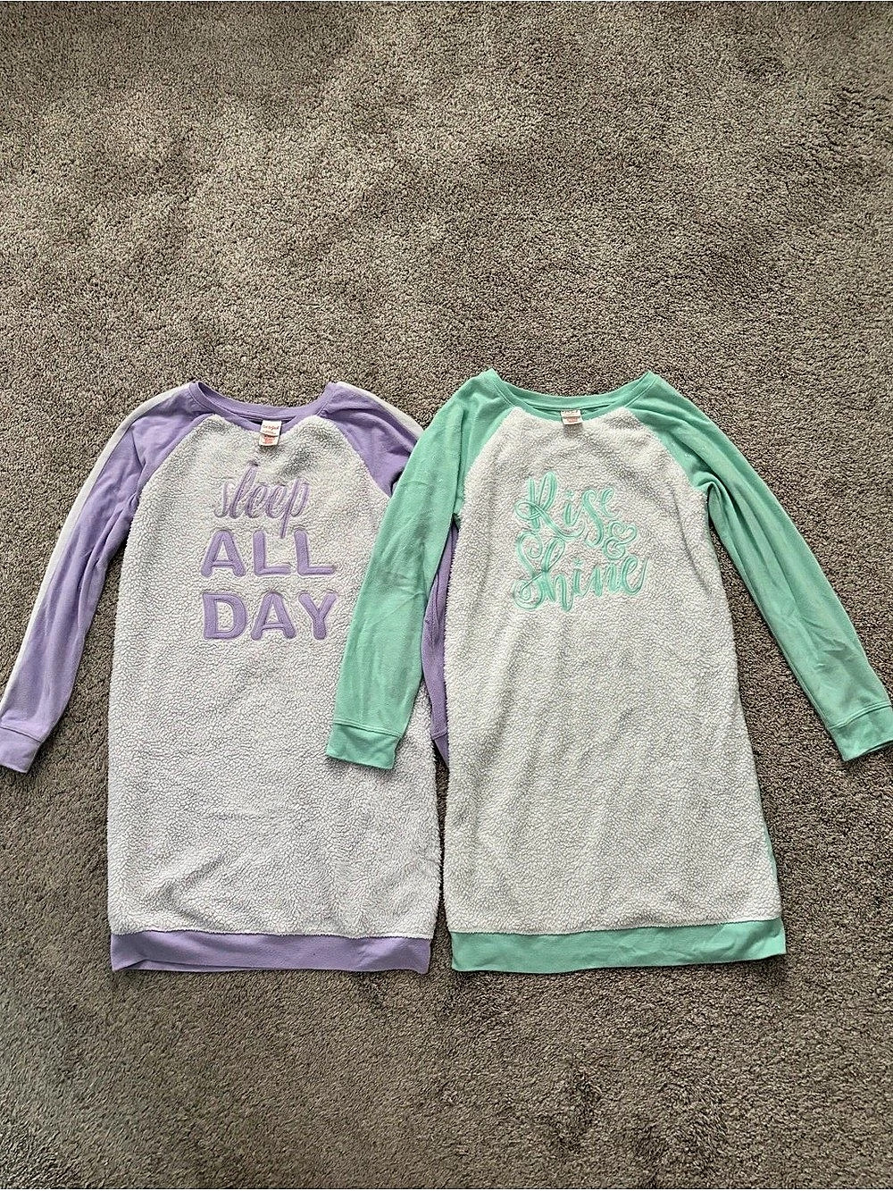 2 Cat & Jack Girls Sherpa Sleep Shirt Nightgowns Purple & Green XL (14/16)